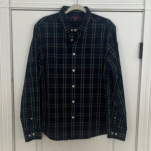 Untuckit Men's Navy and Green Plaid Shirt